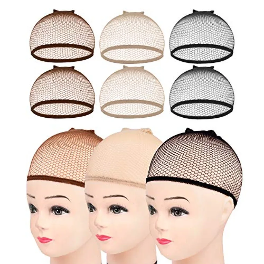 Mesh Wig Cap for Women Men, 6PCS Hair Net for Wig Closed End, Brown, breathable lightweight nylon for daily wear and secure fit