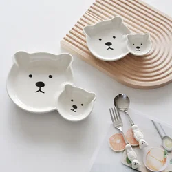 White Ceramic Platter Jiaozi Dipping Sauce Plate White Bear Ceramic Plate Cartoon Animal Storage Tray Household Tableware