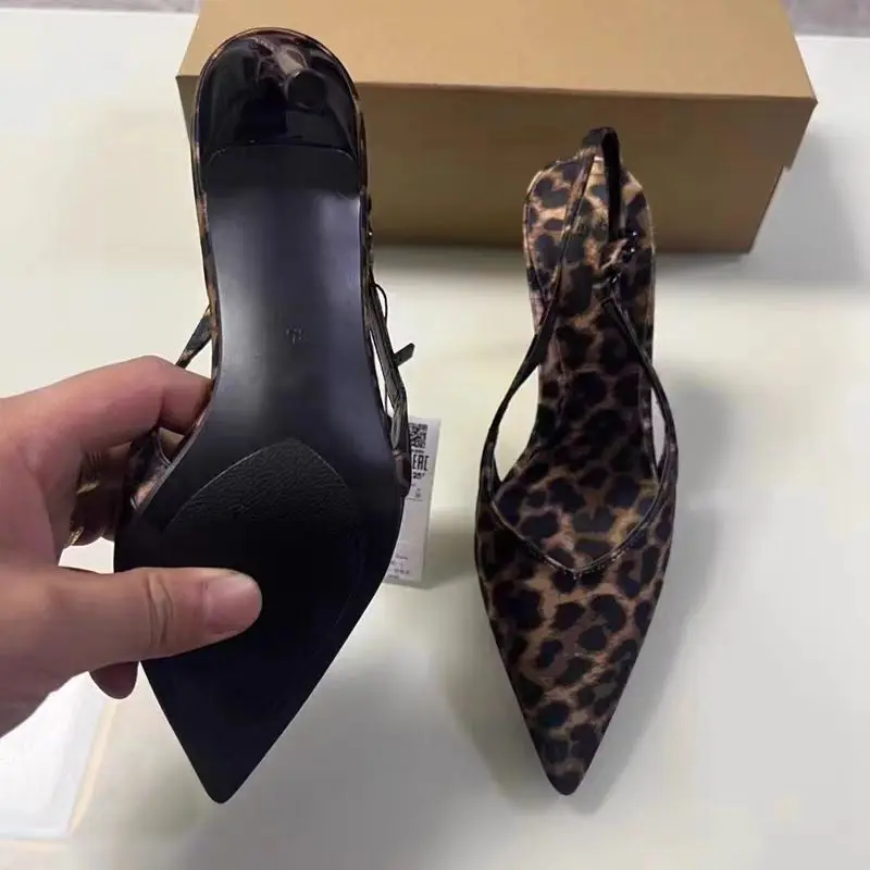 TRAF Woman Animal Patterns High Heels Chic Pointed Slingbacks Stiletto Pumps 2024 Shallow Mouth Leopard Party High Heels Shoes