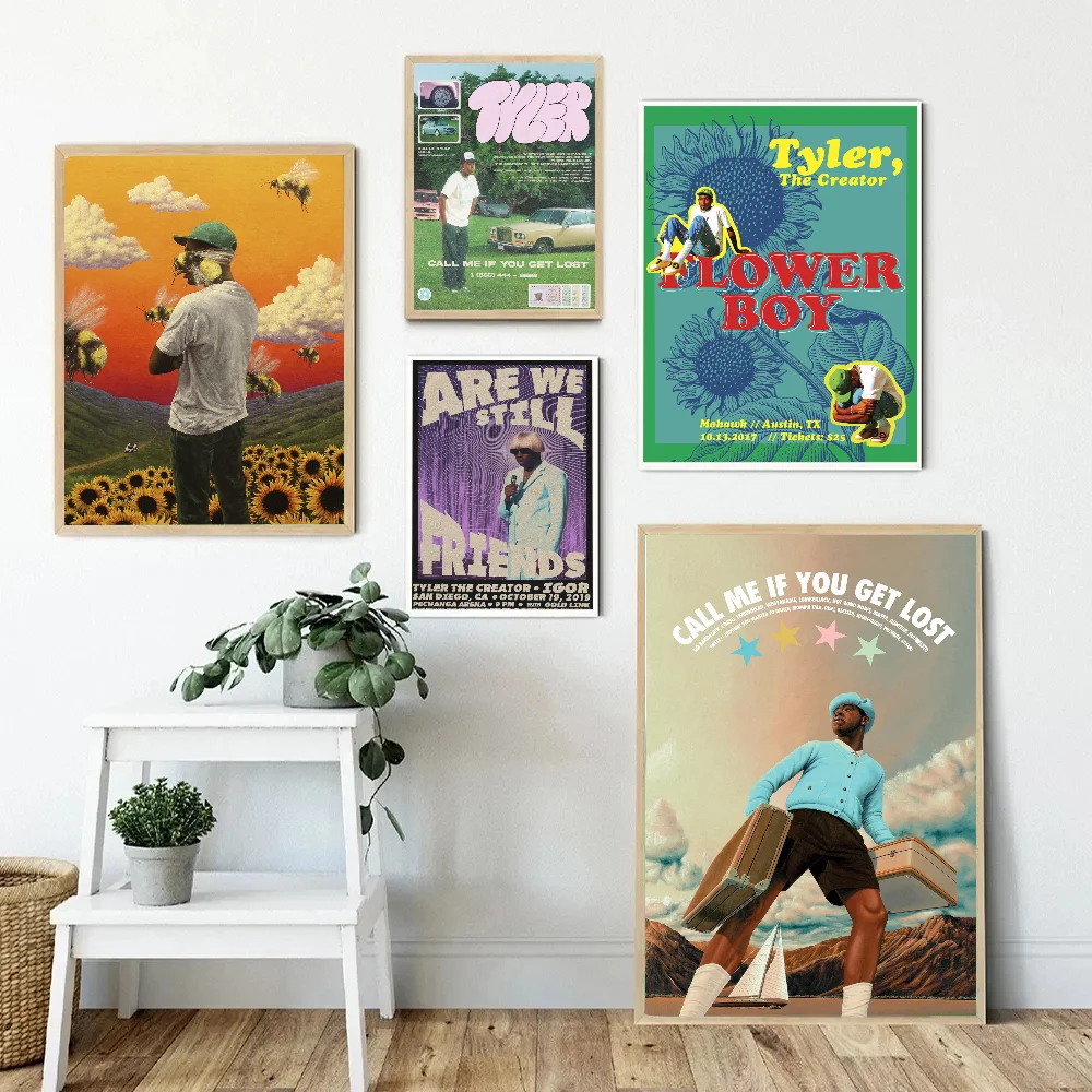 Rapper Tyler The Creator Flower Boy Posters Wolf Anime Posters Sticky Whitepaper Sticker DIY Room Bar Cafe Kawaii Room Decor