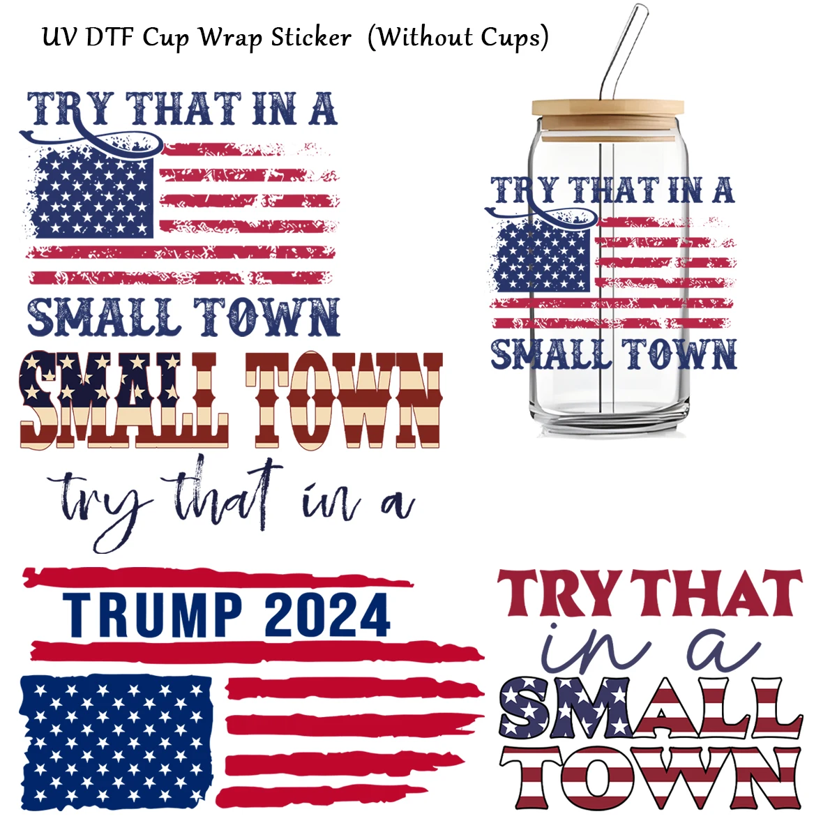 4sheets American Flag Pattern UV DTF Cup Stickers, Sticker For Decorating Mugs, Cups, Bottles, School Supplies, Etc, Arts Crafts