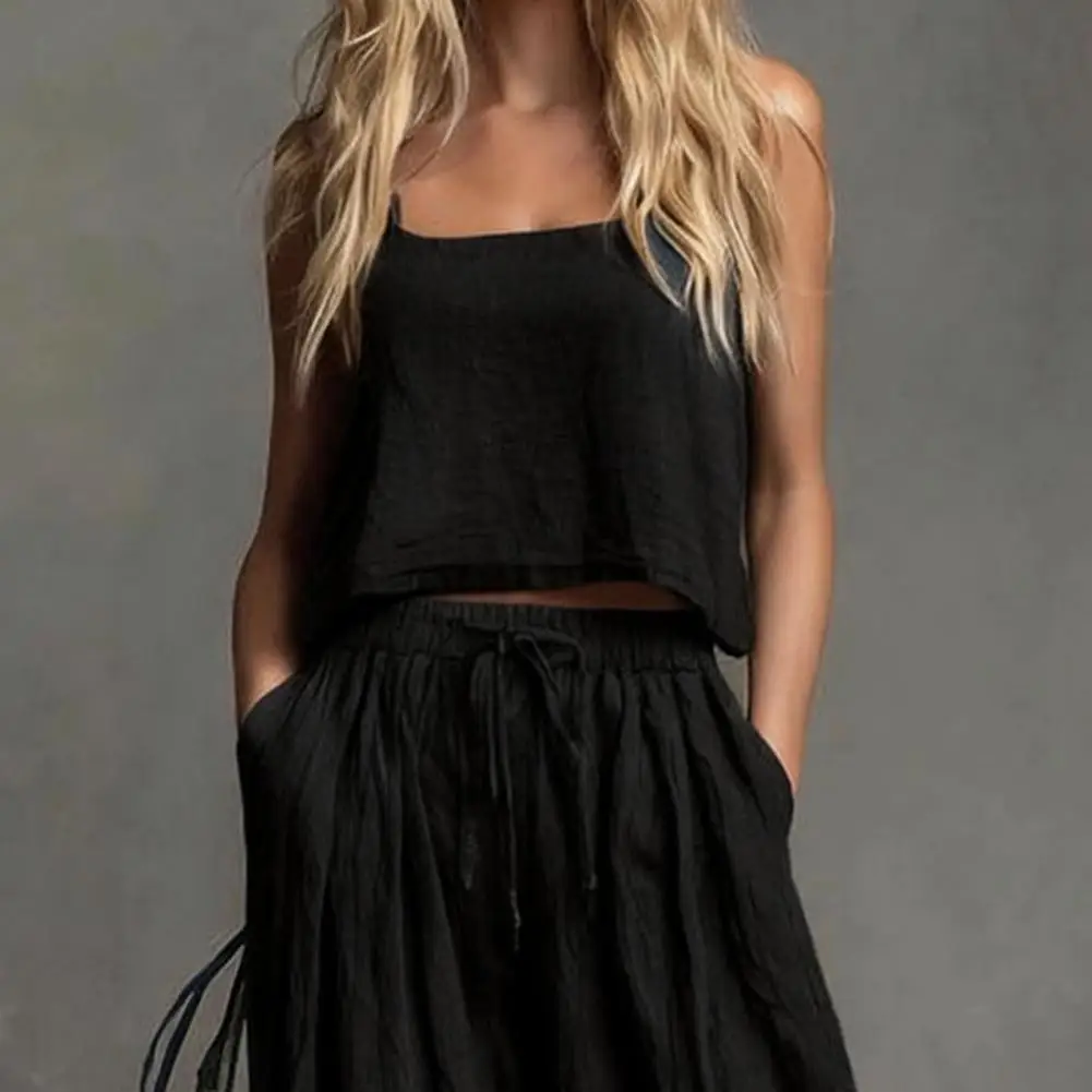 Women Two-piece Suit Versatile Women Wear Summer Two-piece Set for Women Crop Cami Top with Wide Leg Pants Lounge Matching