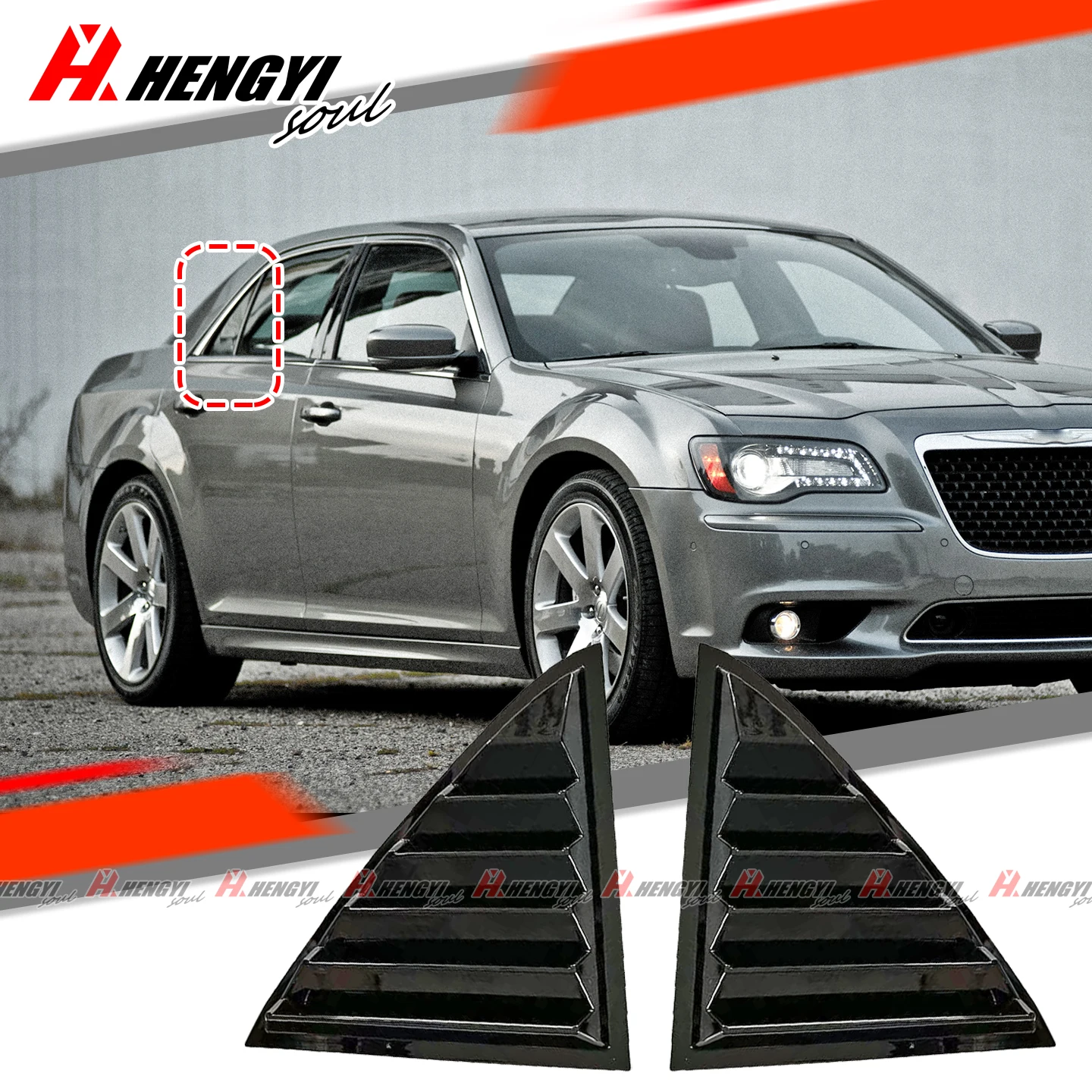 

2PCS For Chrysler 300 2011-2023 Car Rear Louver Window Side Shutter Cover Trim Sticker Vent Scoop Carbon Fiber Style Gloss Black