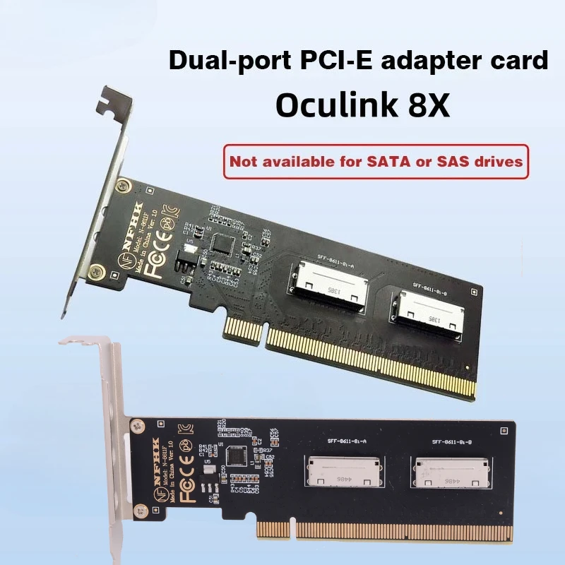 

Oculink 8X PCIe PCI Express 3.0 4.0 X16 To 2 Port Dual OCuLink SFF-8612 8i SFF-8611 Adapter Card for Mainboard SSD Graphics Card