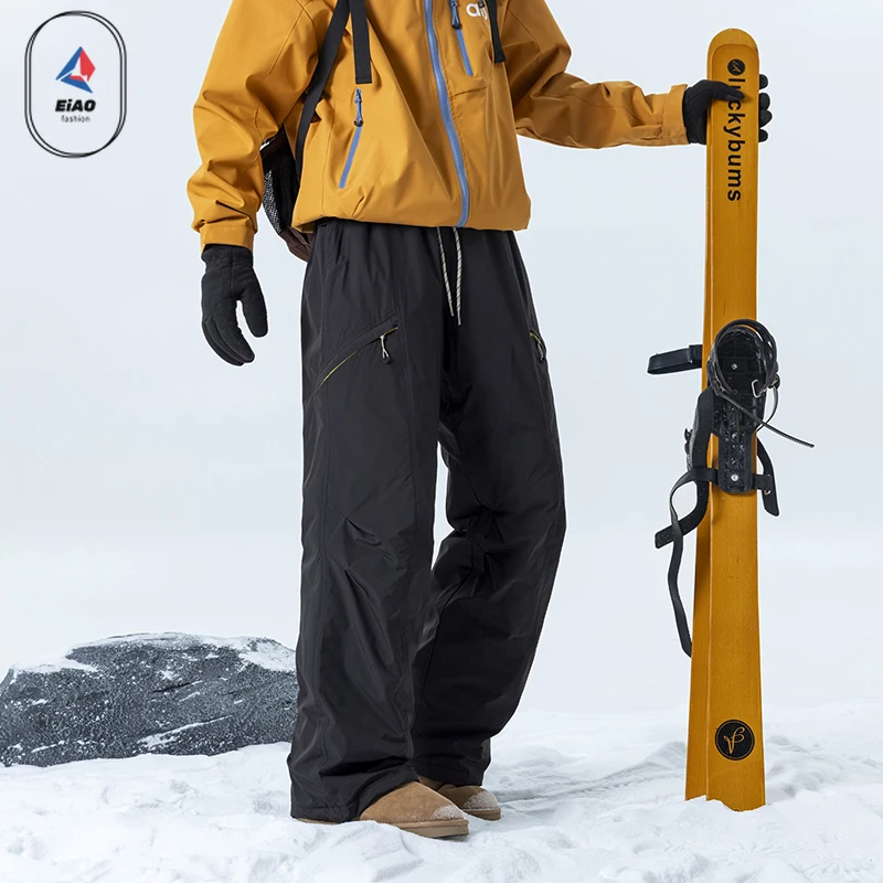 EIAO Men Ski Down Pants Outdoor Camping Snowboard Padded Pants Women Thermal Skiing Winter Windproof Waterproof Snow Trousers
