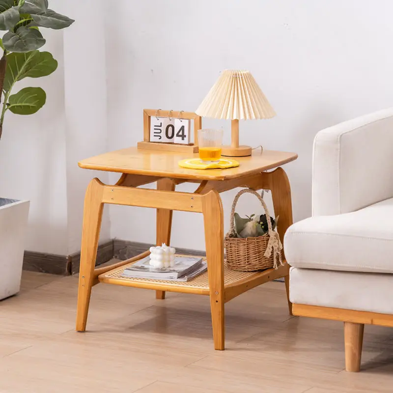 

Simple coffee table living room corner few Japanese-style simple home rattan double-layer side table small apartment low table
