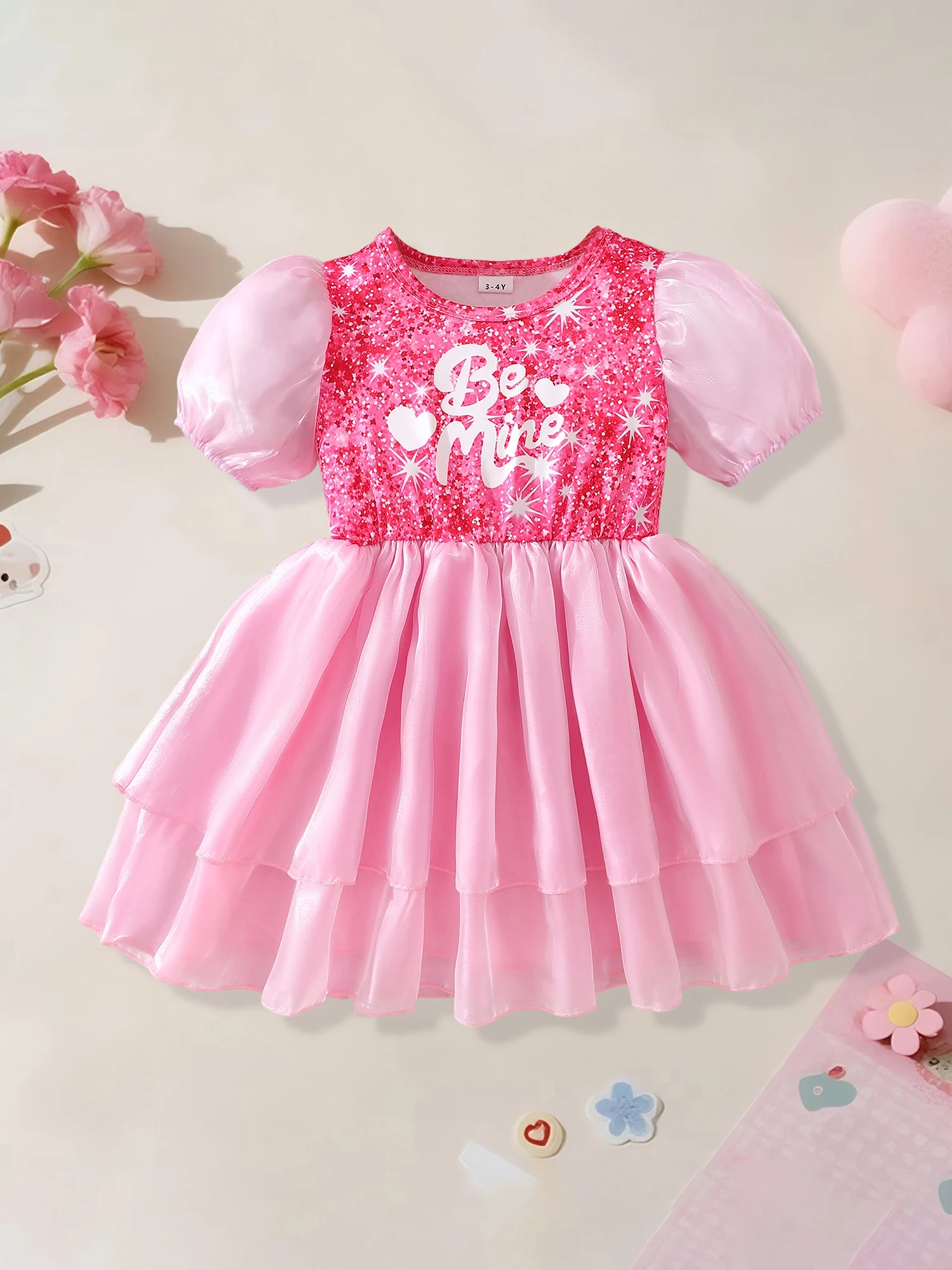 

Cute Baby Girls Easter Dress Adorable Bunny Print Short Sleeve Round Neck Tiered Ruffled Princess Dress for Spring Celebrations