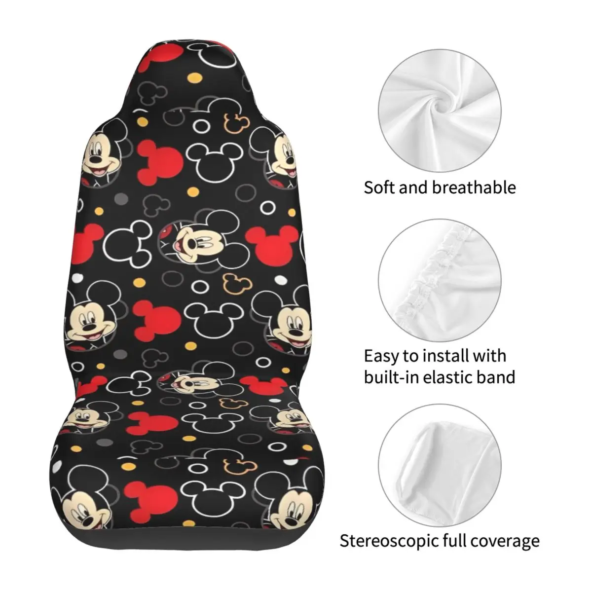 Mickey Mouse Head 2 Front Car Seat Covers for Cars Truck Sedan SUV Flexible Bucket Seats Cover