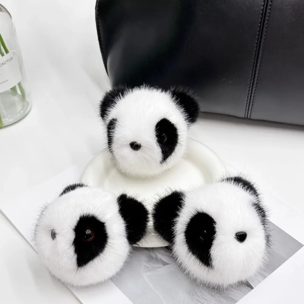 Kawaii pluszowa panda zabawka breloczek bawełniana lalka włosy z norek niedźwiedź brelok metalowa torba ozdoba wisiorek w kształcie zwierzątka codzienny