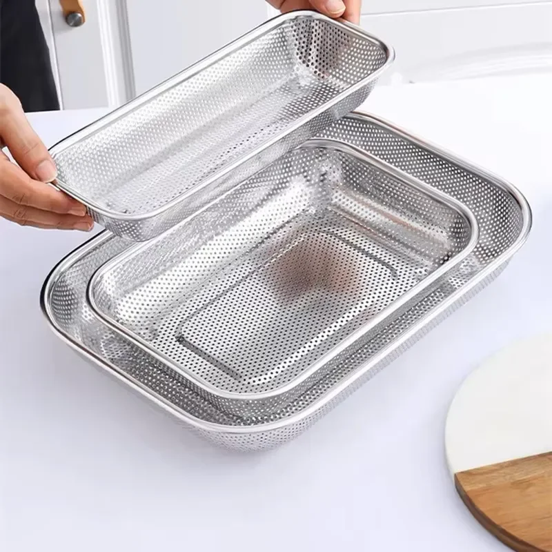 304 Stainless Steel Rectangular Sink Drain Basket Kitchen Food Filter Screen Mesh Strainer for Restaurant Pot Washing Dish