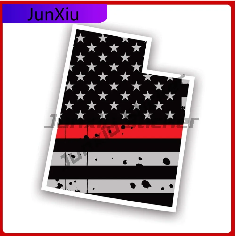 

3d Stylish Distressed Thin Red Line Utah State Shaped Subdued Us Flag Sticker Uv Protected Decalsfire Firefighter Safety Ut