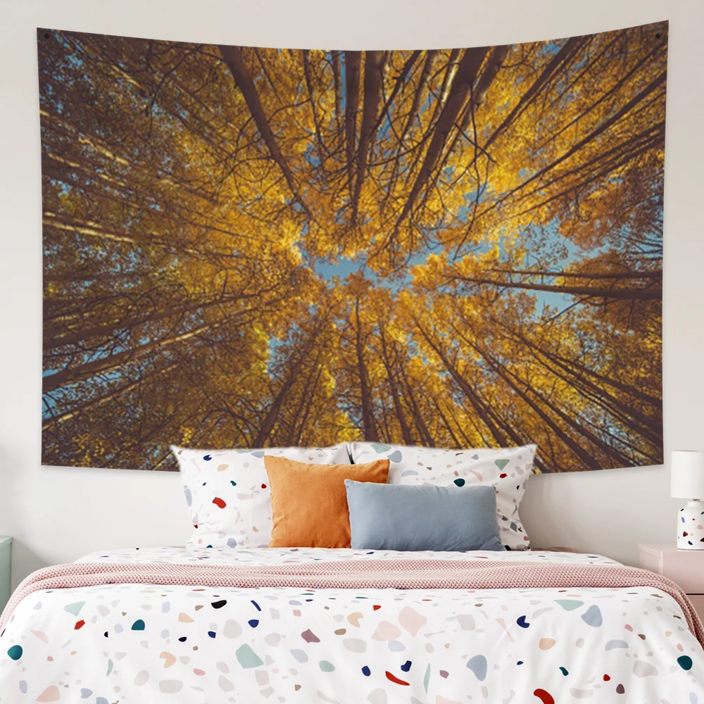 Autumn Forest Tree Maple Leaf Tapestry Bedroom Living Room Nature Landscape  Art Home Decor Wall Hanging Rug