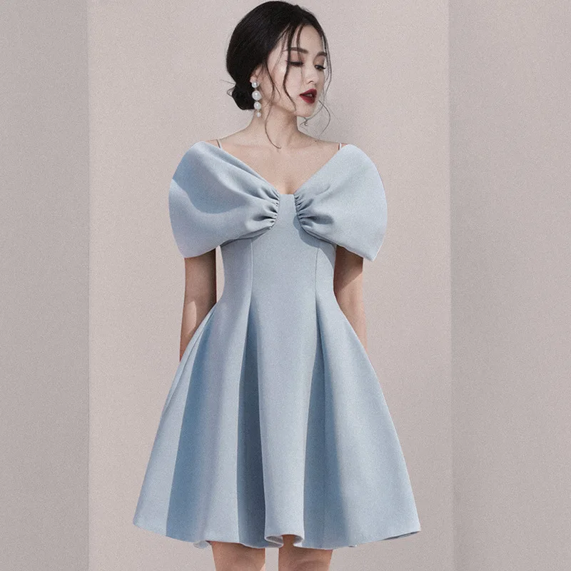 

Синяя юбка трапециевидной формы на одно плечо Dr Small Size Godd ort Полиэфирная ткань с высокой талией ор Све