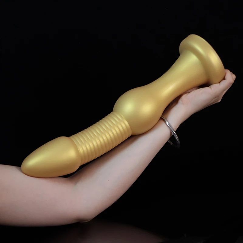 New Big Beads Silicone Dildo Golden Huge Fake Penis Anal Plug Anal Dilator Prostate Massager Masturbator Sex Toys For Women Men