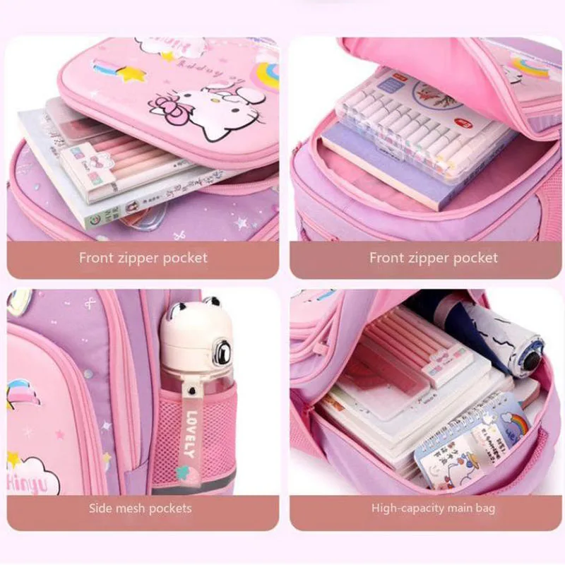 Zaino da scuola per trolley Kawaii Anime Hello Kitty Zaino per studenti con ruote Regalo per ragazza impermeabile portatile di grande capacità