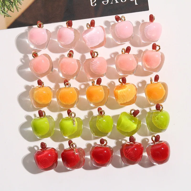 

Min order 30pcs/lot color print cartoon apple shape resin dolls beads with hanger diy jewelry garment hair accessory