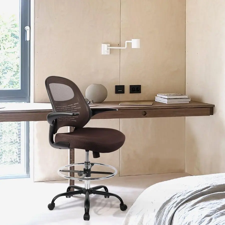 Sedia da disegno alta Sedia da scrivania in piedi con braccioli ribaltabili, sedia da ufficio ergonomica ad altezza regolabile con anello poggiapiedi alto S