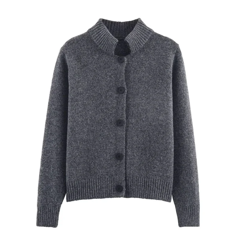 

Шерстяной вязаный открытый кардиган Ele Deep ey, винтажный облегающий кардиган на одной пуговице, теплый и Sli, женский длинный полиэстер...