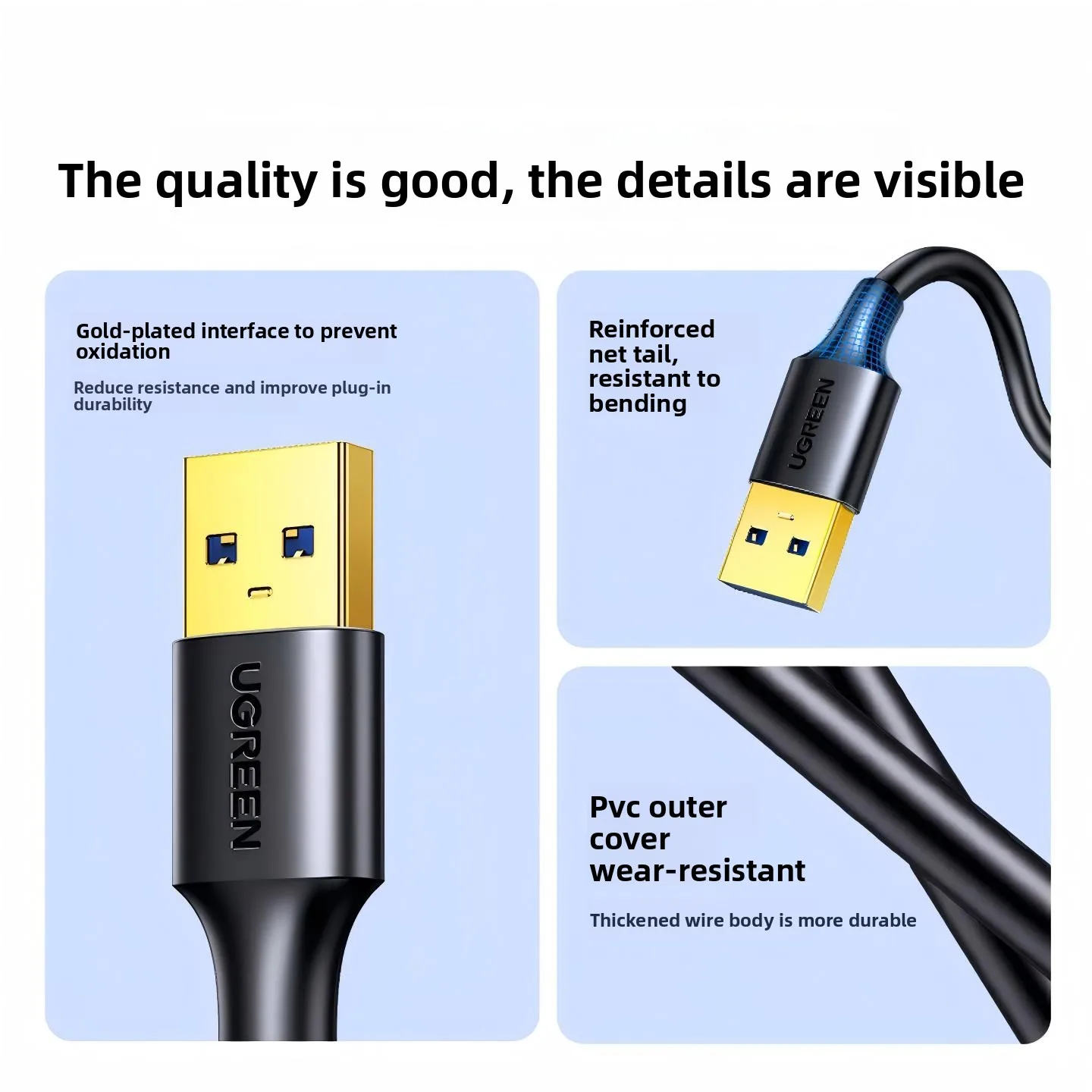 UGREEN Kabel przedłużający USB 3.0 A męski na żeński, przesyłanie danych 5 Gbps, do telefonu komórkowego, laptopa, komputera, kamery IP, dysku twardego, PC, TV Box, samochodu, 5 m — zdjęcie produktu 6