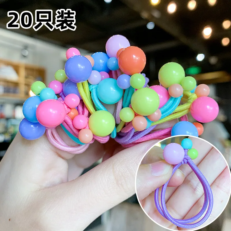 20 or 30pcs Red Bead Black Elastic Hair Bands Cute Acrylic Fruit Round Rubber Ring Ties Accessories for Girls Hair Ornaments