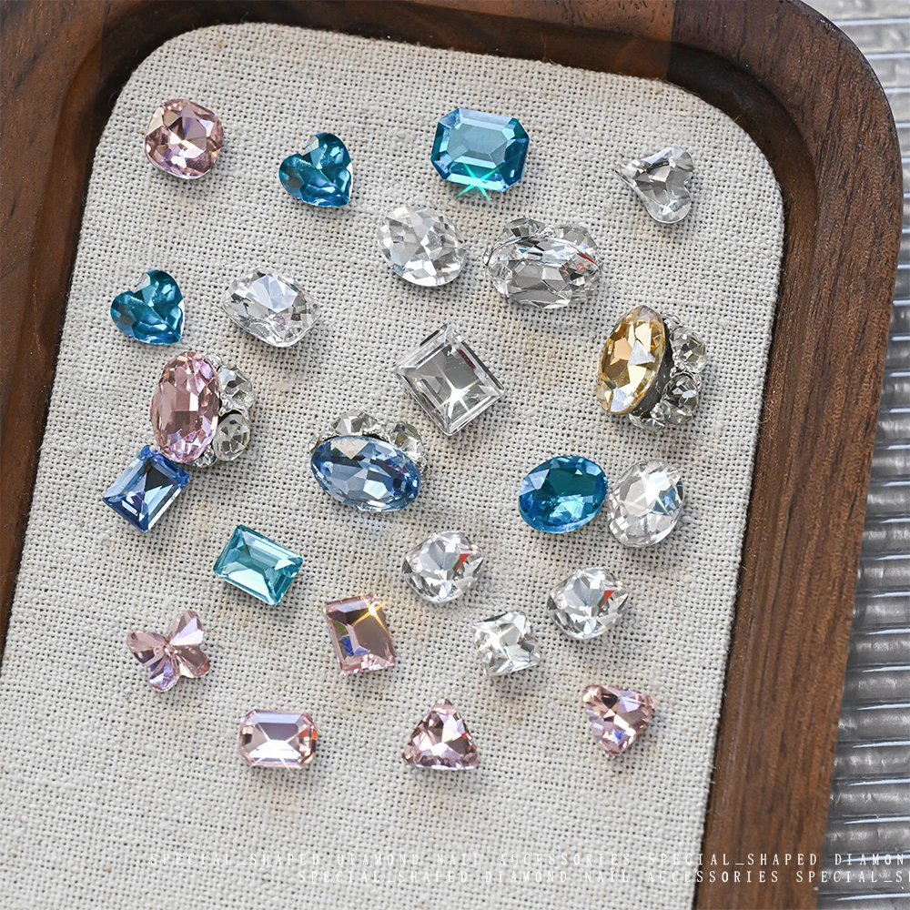 20 stk/doos Grote Kristal Diamant Nagel Charmes Roze Blauw Wit Sparkle Puntige Bodem Hart/Vlinder/Ovaal Strass manicure Decor