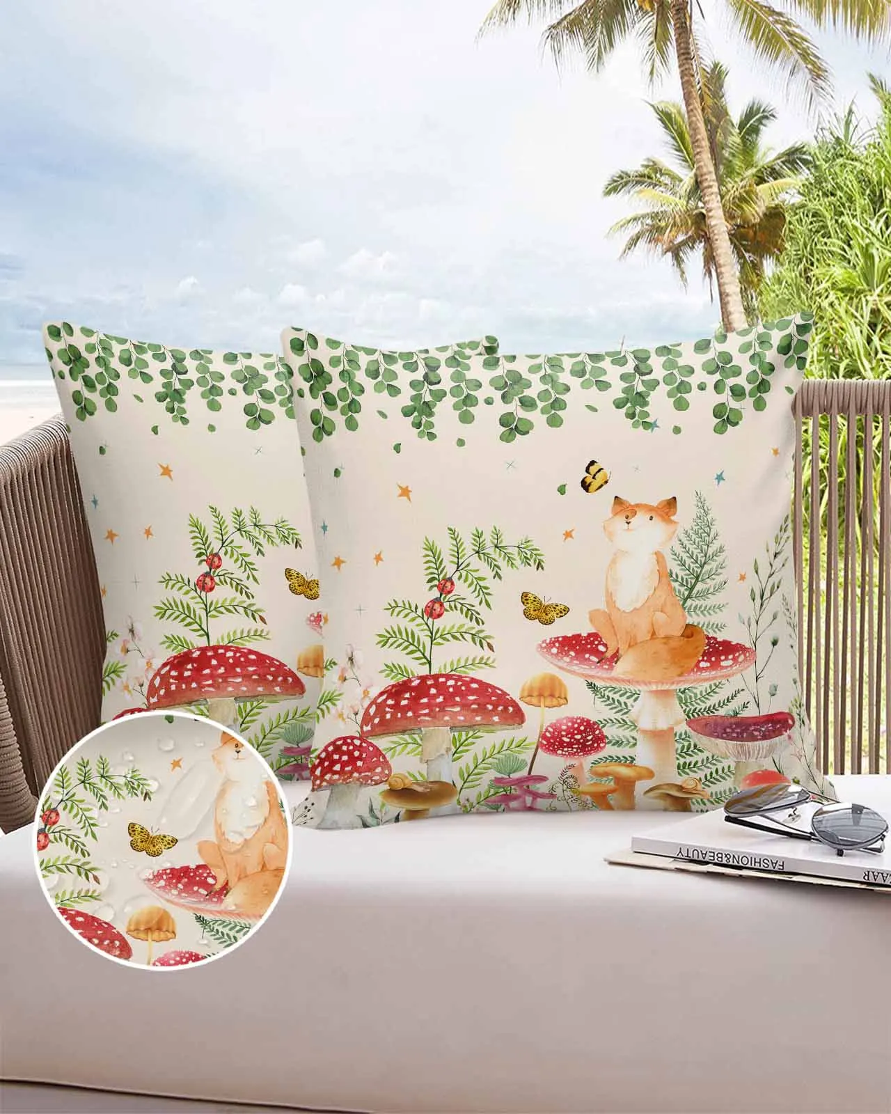 Mushroom Ladybug Fox Eucalyptus Plant 2/4PCS Outdoor Pillowcase Waterproof Sofa Pillow Cover Garden Cushion Covers Home Decor