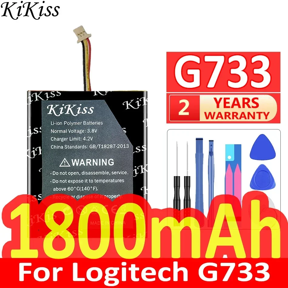 KiKiss Battery 1800mAh For Logitech G733 LightSpeed 3 Wire Plug