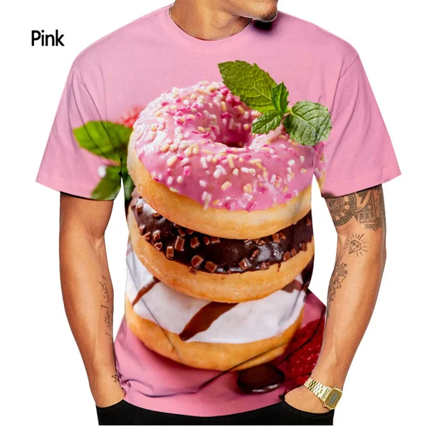 2024 New Fashion Food 3D Printing T-shirt Donut Chocolate Food T-shirt Men's and Women's Casual Short Sleeve T-shirt