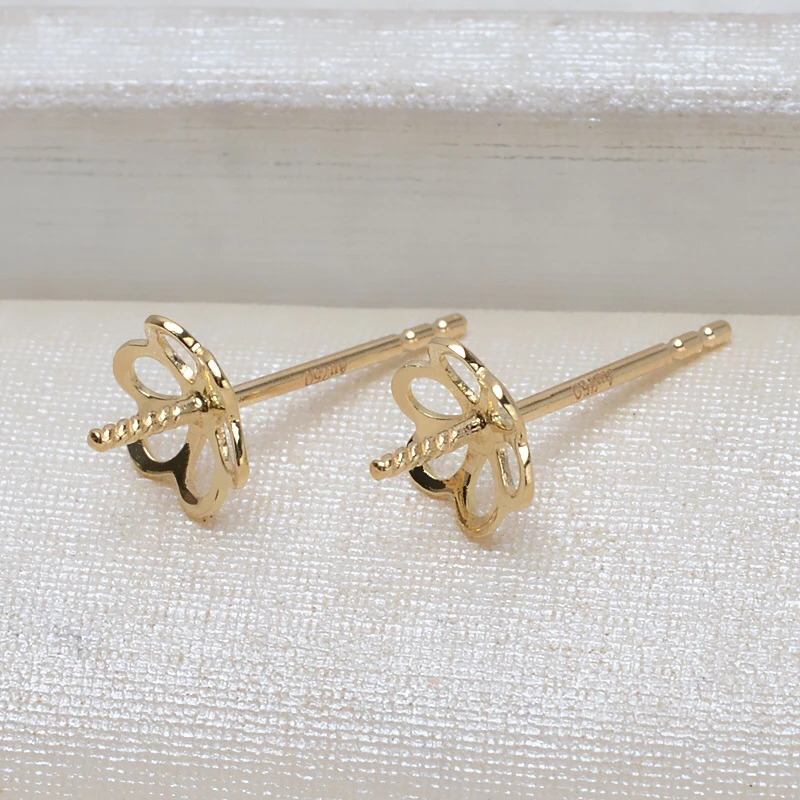 New Style 18K Yellow Gold AU750 Earrings Mountings Findings Mounts Base Jewelry Settings Accessories Part for Pearls Jade