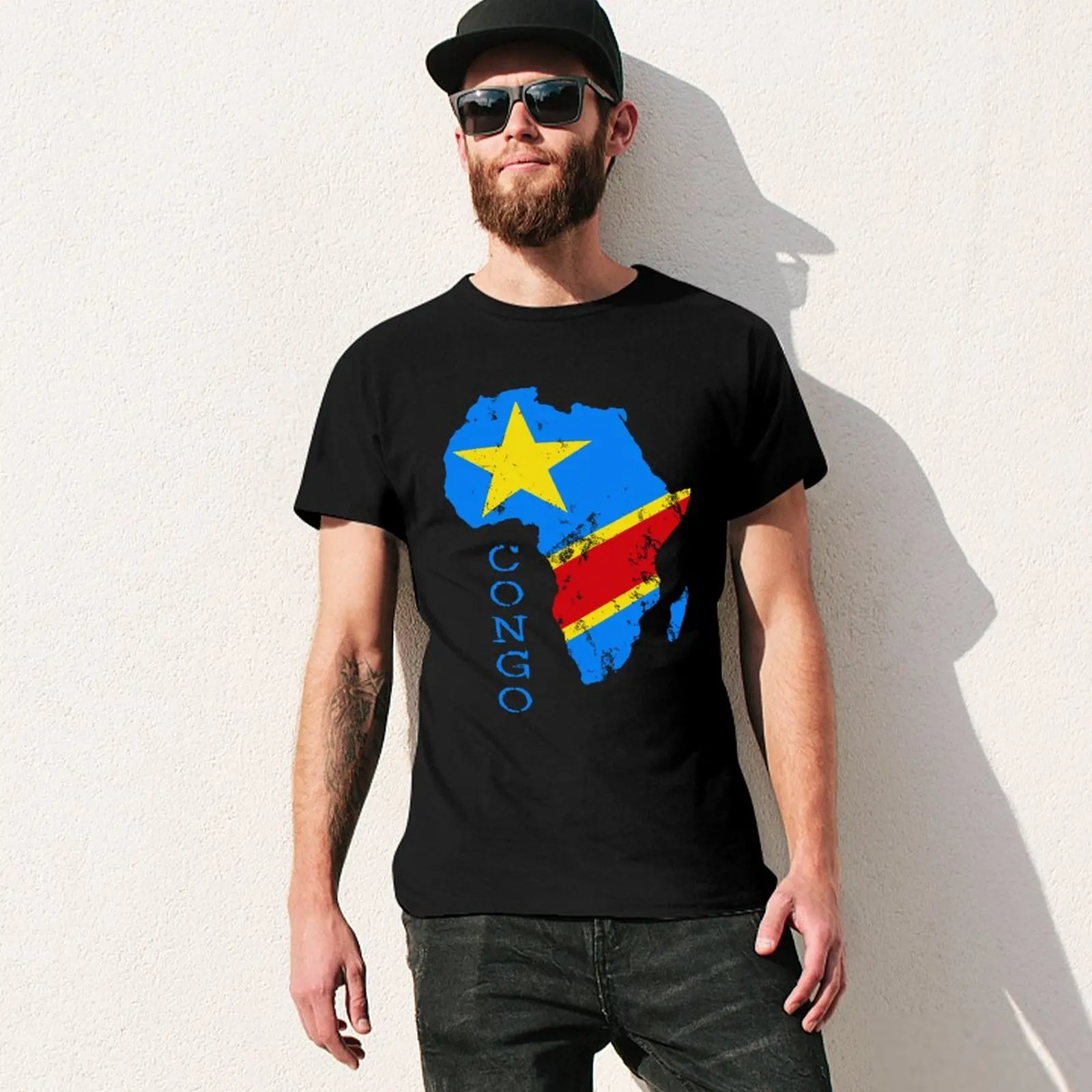 Unisex Men Map of Africa Democratic Republic of Congo Flag Tshirt Tees T Shirts Women Boys 100% Cotton T-Shirt