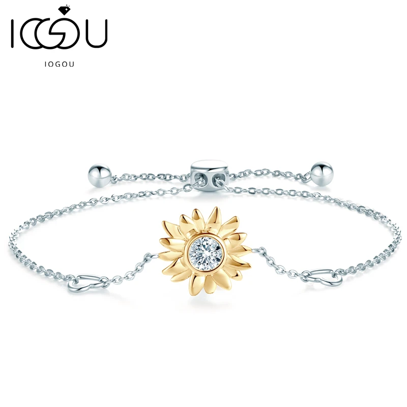 

IOGOU Moissanite Bracelet for Women Sunflower Authentic 925 Sterling Silver Women's Hand Certified Heart Bracelet Girl jewelry