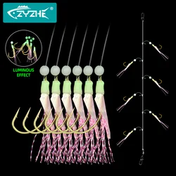 ZYZHE Real Fish Skin Sabiki Rigs Hooks Luminous Sea Fishing Hooks 1 Set 6 Fishhooks Saltwater or Freshwater Boat Fishing Tackle