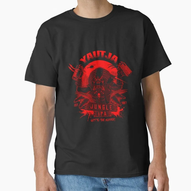 

Yautja's Jungle IPA Retro Horror Sci-Fi Predator Gift T shirt Jungle Hunter Alien Warrior Graphic Clothes All size Tops S-6XL