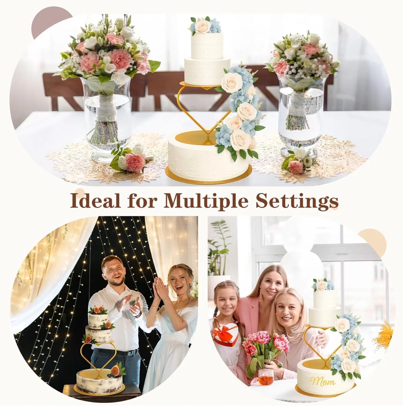 Elegant Gold Heart-Shaped Floating Cake Stand Metal Dessert Display for Weddings Birthday Parties