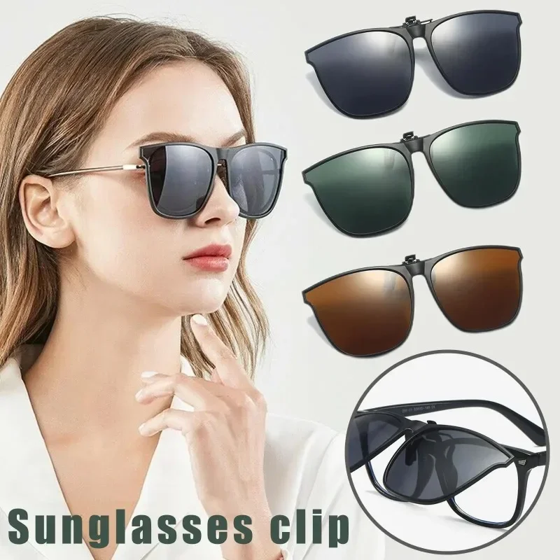 

New Polarized Flip-up Sunglasses Clips For Myopia Glasses Retro Big Size Square TAC Material Glasses Clip-on Sunglass Clip