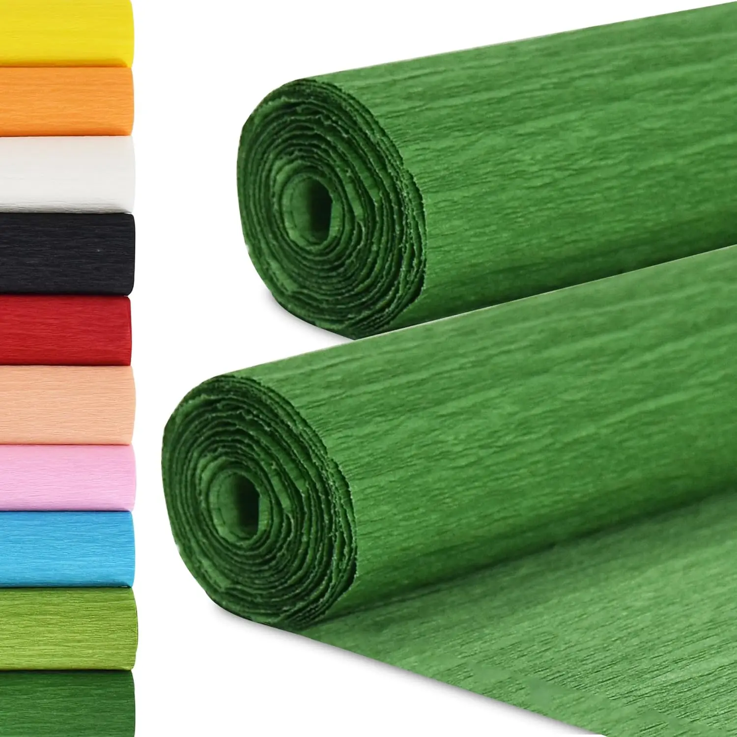 Rollo de papel crepé verde oscuro de 9.8 pulgadas x 8 pies, paquete de 2, para hacer flores DIY, decoración de fiestas, bodas y proyectos de manualidades