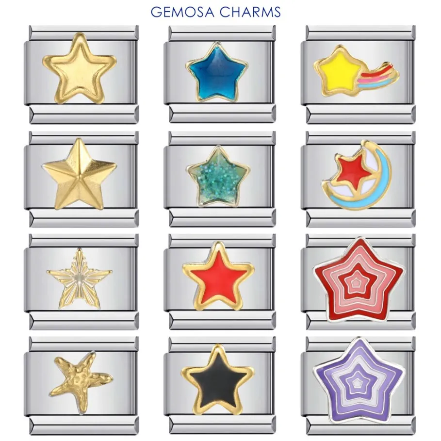 GEMOSA New Trend Fashion Y2k Colorful Star Charm Links Fit 9mm Stainless Steel Bracelet Making Hand Chain DIY Jewelry