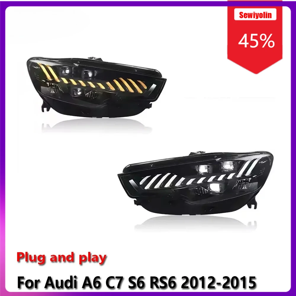 

Автомобильные светодиодные фары Sewiyolin в сборе для Audi A6 C7 S6 RS6 2012-2015, противотуманные фары DRL, стоп-сигналы поворота Plug and Play