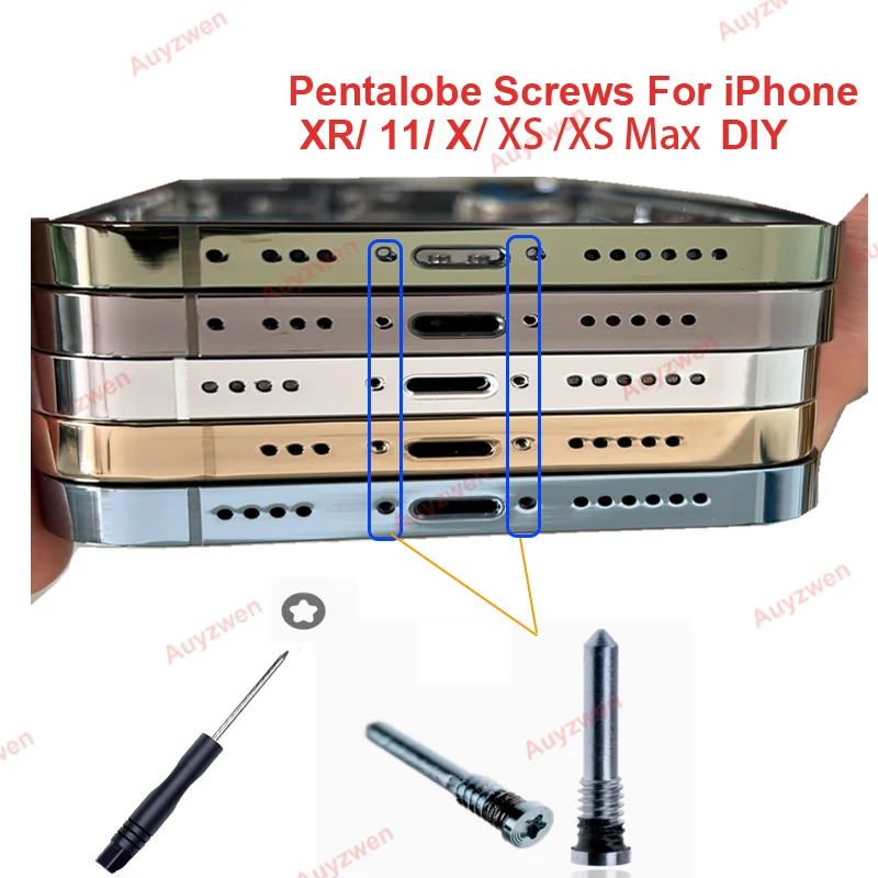 2 Pcs Pentalobe Screws for iPhone XR X Xs 11 12 like 13 Pro 14Pro Max Diy Shell Bottom Dock Connector 5-Stars Screw With tools