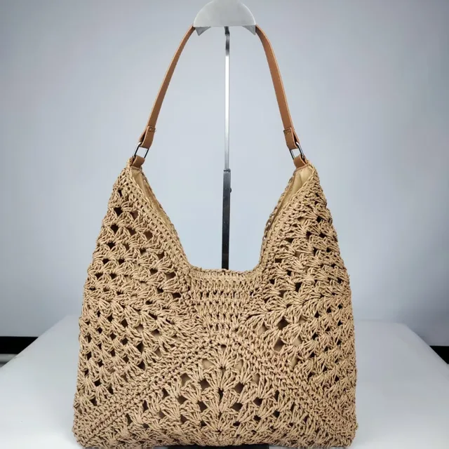 Bolso de Mano de Paja Tejida a Crochet para el Verano, Bolso de Hombro Informal para Vacaciones en la Playa, para Mujer