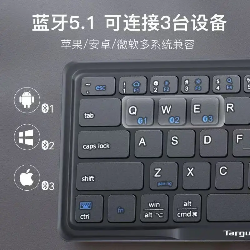 AKF003AP Asli untuk TARGUS Nirkabel Bluetooth Portabel Lipat Keyboard Pengisian Multi Perangkat Multi Sistem