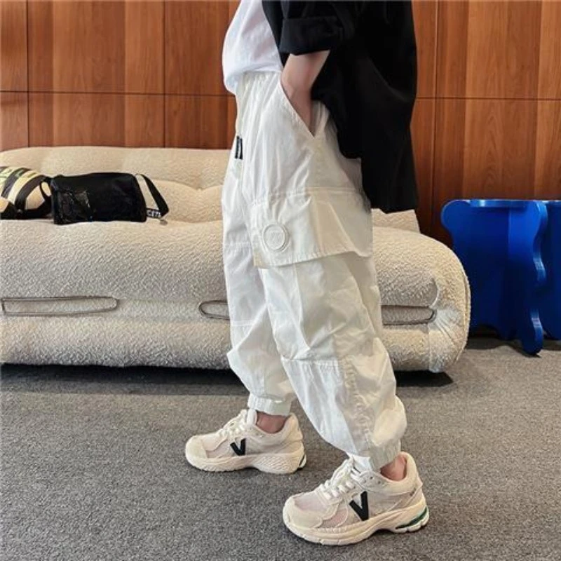 Boys 2026 Summer New Middle Kids Cargo Pants Cropped Loose Fit Casual Quick Dry Anti-Mosquito