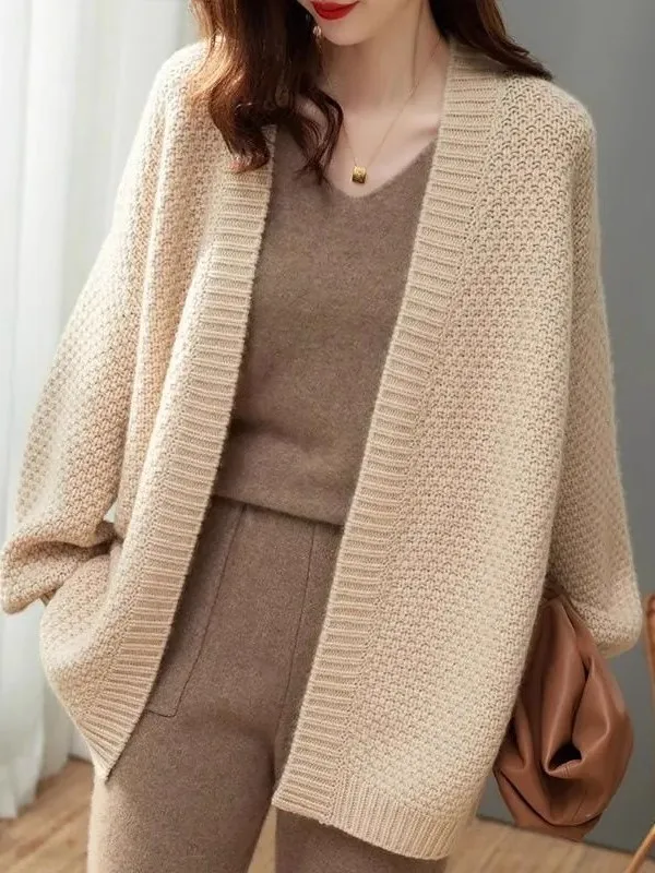

Loose Knitted Cardigan Women's Spring Autumn New Sle Korean Lazy Faion Versatile ort Pure Color Outerwear Trendy