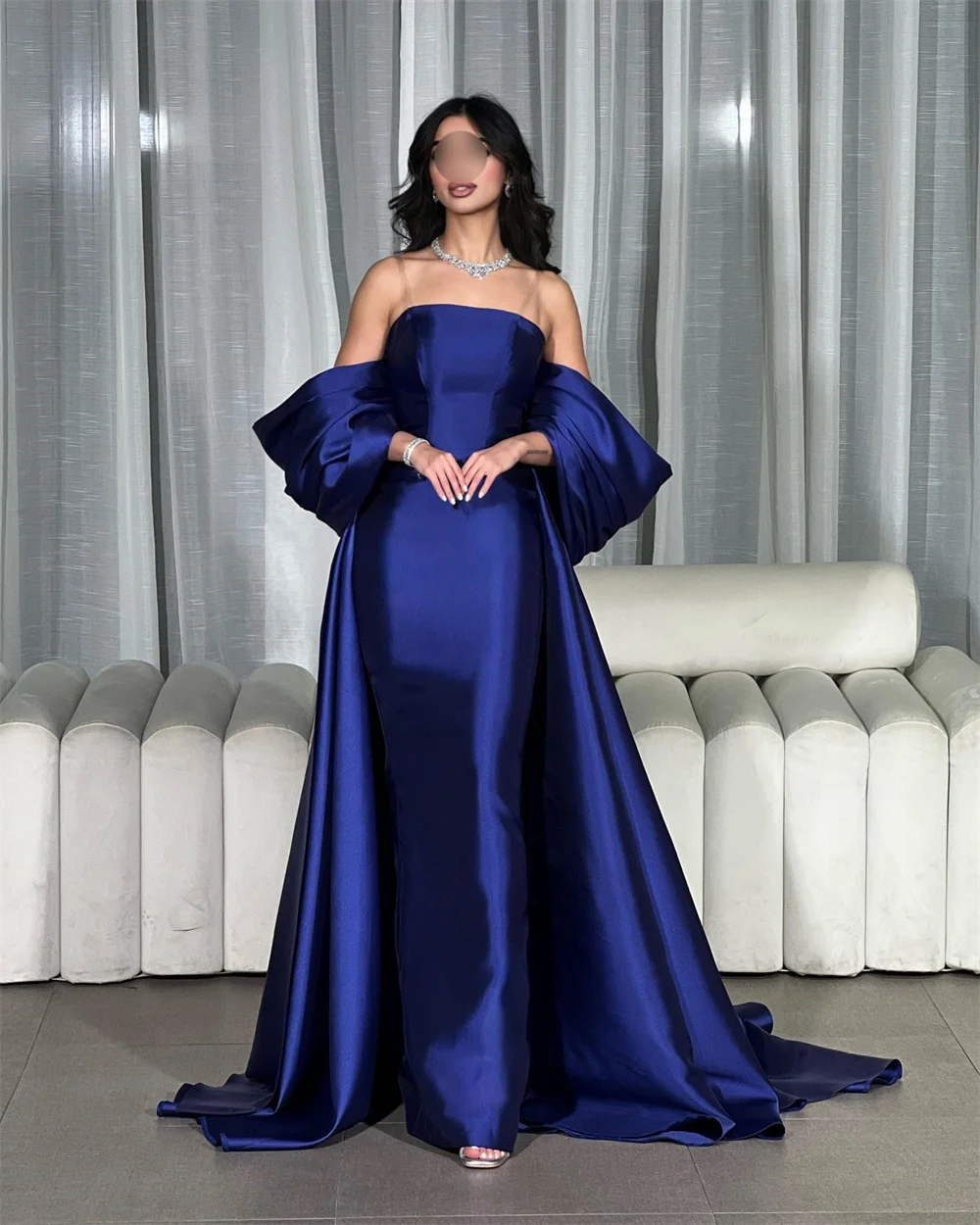 Gaun Malam Formal Model Mermaid Tanpa Tali Elegan, Model Off-Shoulder Panjang Menyentuh Lantai, Gaun Prom Panjang Menyentuh Lantai, Gaun Pesta Custom