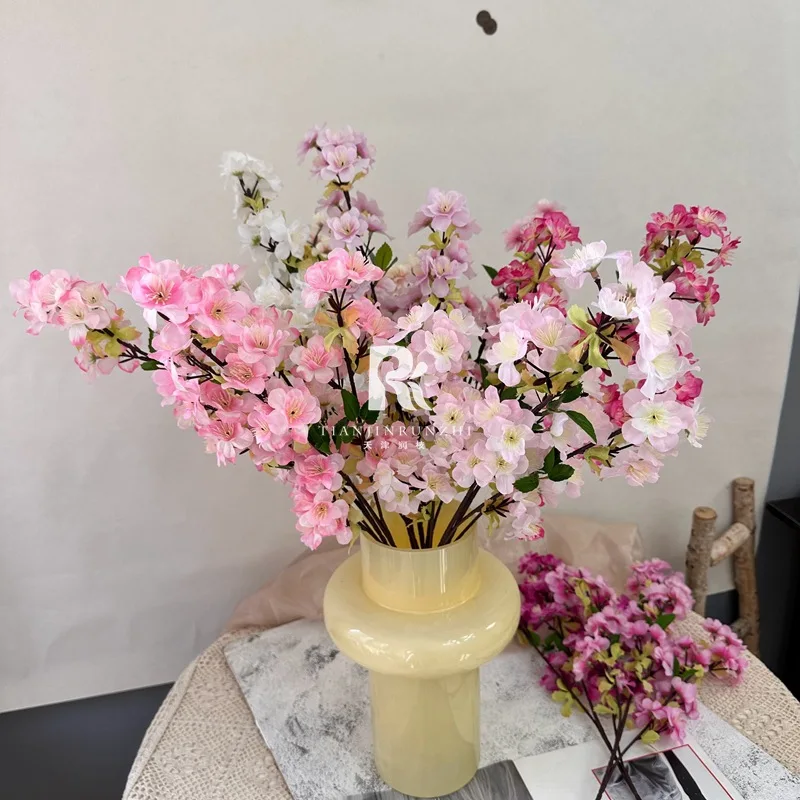 

3-Forked Leaf Cherry Blossom Simulation Flower Plum Blossom New Chinese Wedding Peach Blossom Tree Decoration Wedding