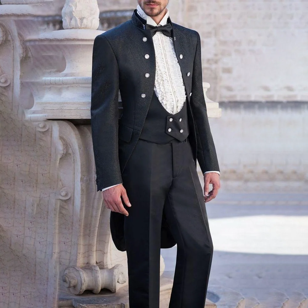 

Handsome Black Suits For Men Fashion Double Breasted Tailor-Made 3 Piece Formal Evening Party Wedding Groom Jacket Vest Pants