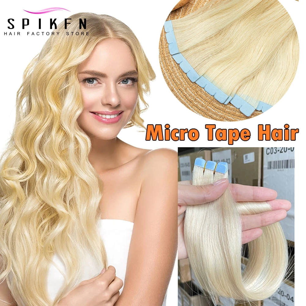 

SPIKFN 12-24 inches Straight Mini Tape in Hair Extensions Invisible Skin Weft Adhesive Tape Human Hair 10pcs/pack Nautral Hair