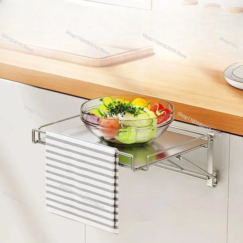 Stainless Steel Foldable Countertop Storage Rack, Space-Saving Extendable Shelf for Bathroom & Kitchen Counter Extension