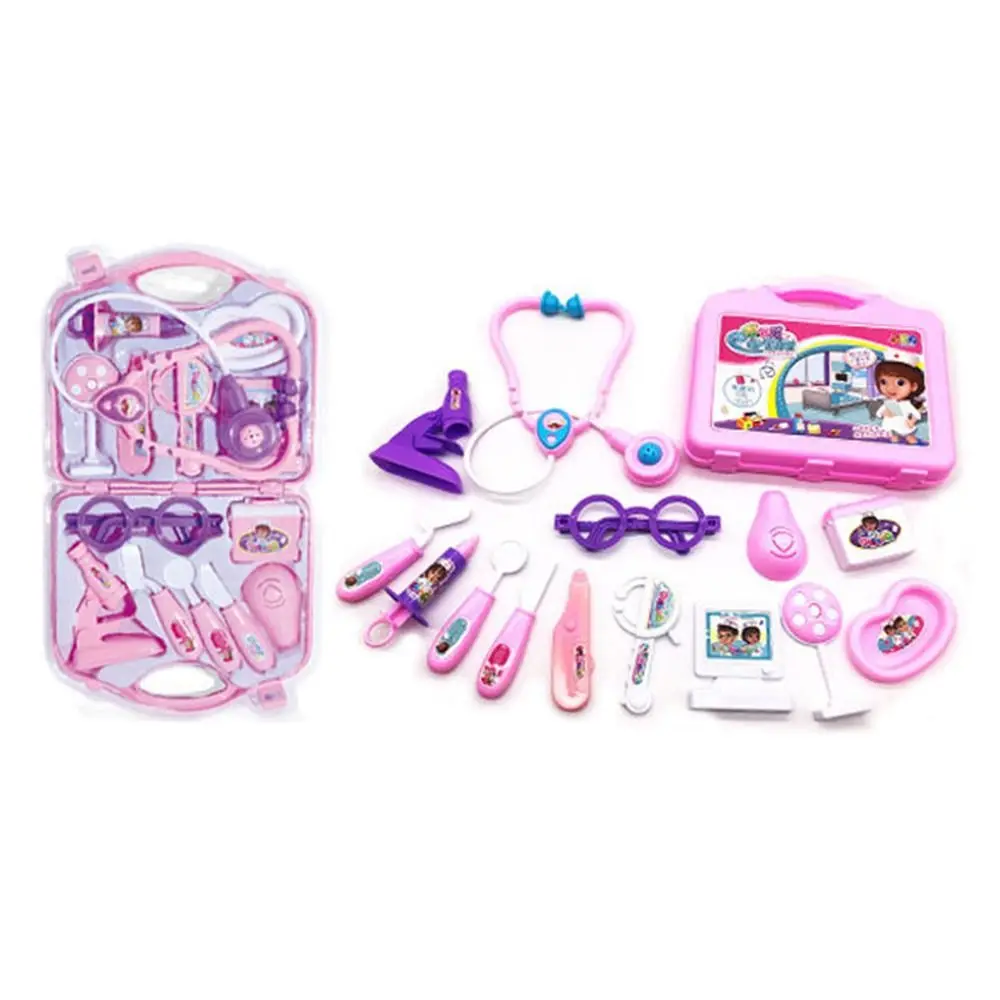 15PCS Rosa Blau Kinder Familie Arzt Set Stethoskop Kunststoff Tragbare Medizin Box Spielzeug Mini Ausrüstung Zubehör