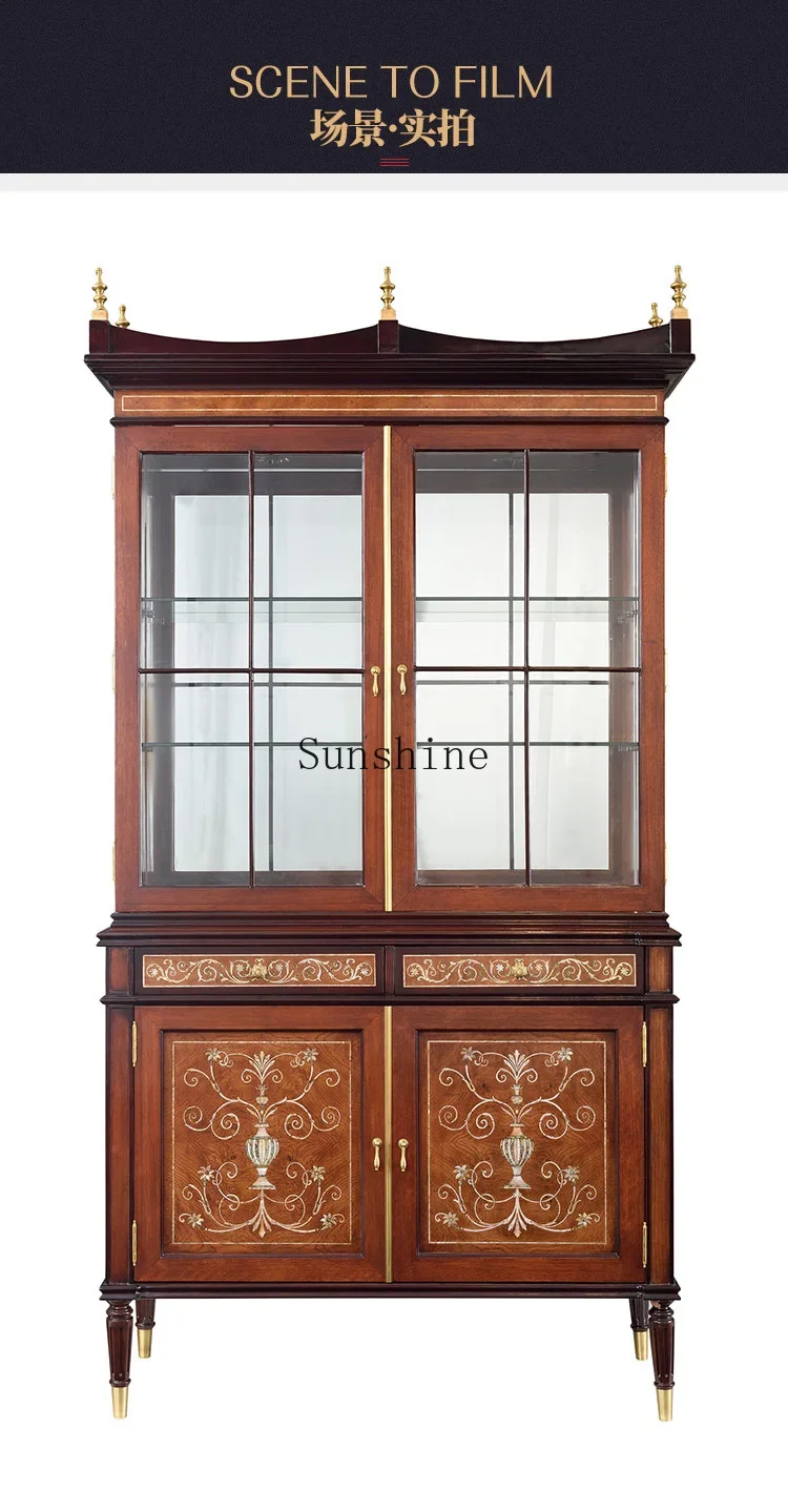 European-style villa mansion bookcase, neoclassical mahogany bookshelf 2 doors open  FT